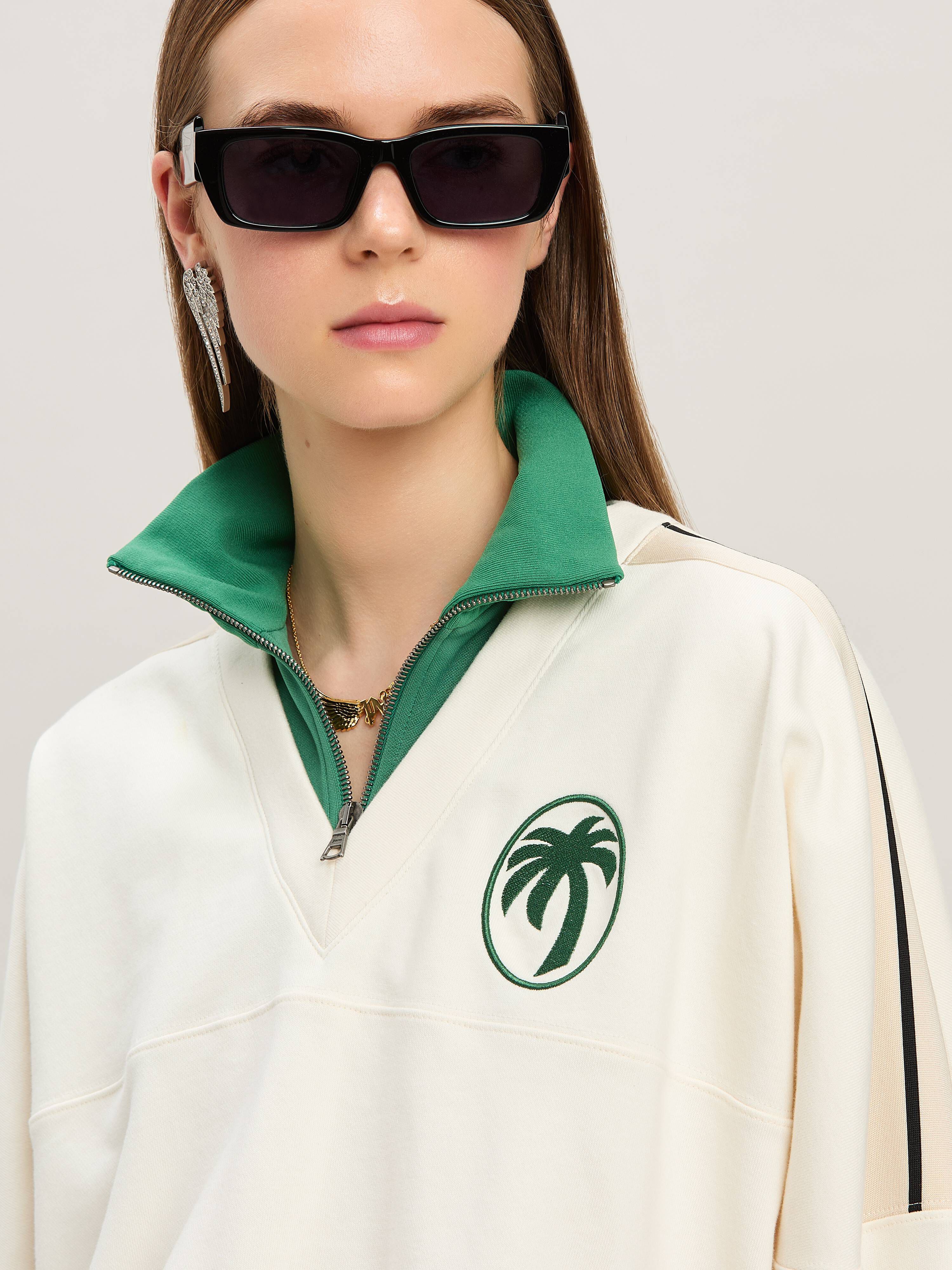 PALM ANGELS  Oval Palm Sweatshirt OFF WHITE - FOREST GREEN PWBA055S25FLE001