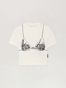 PALM ANGELS Palm Bra Baby T-Shirt OFF WHITE BLACK PWAA077S26JER002