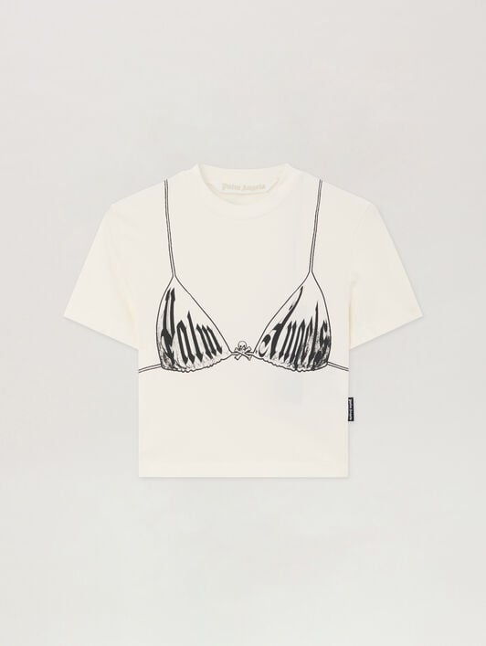 PALM ANGELS Palm Bra Baby T-Shirt OFF WHITE BLACK PWAA077S26JER002