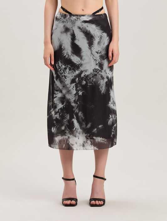 PALM ANGELS  Blueprint palms skirt BLACK - OFF WHITE PWCW005S25FAB001