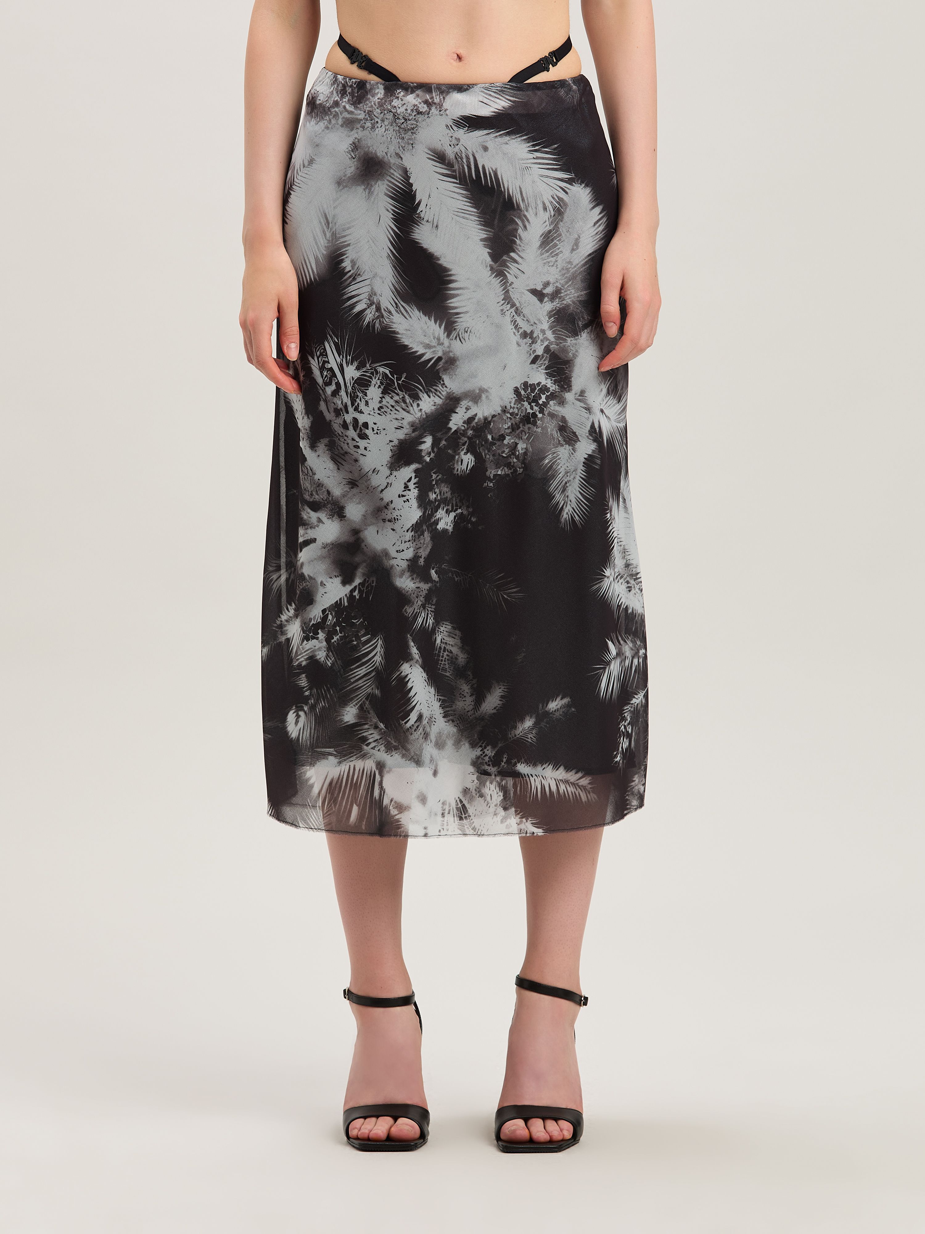 PALM ANGELS  Blueprint palms skirt BLACK - OFF WHITE PWCW005S25FAB001