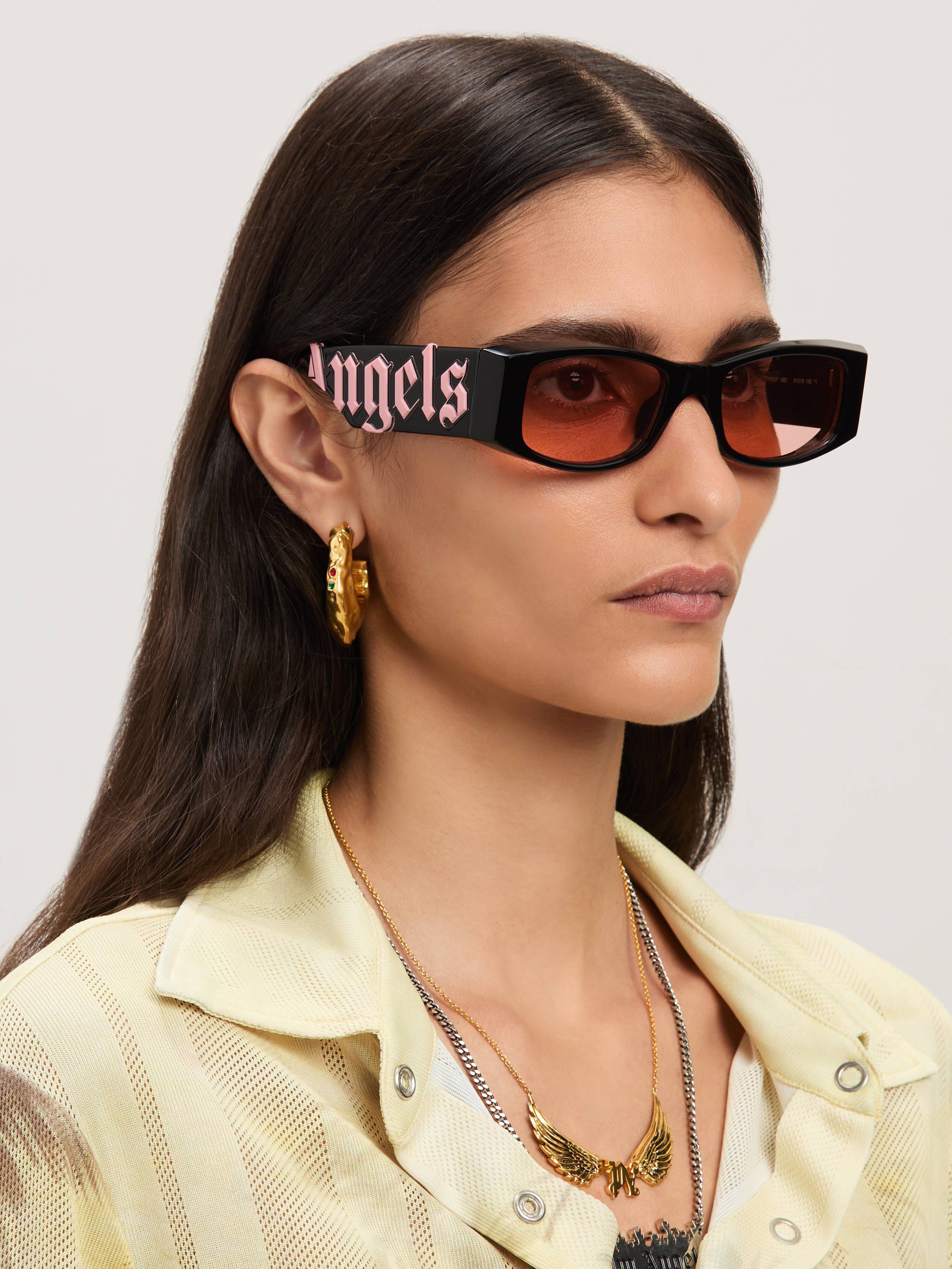 PALM ANGELS  Angel sunglasses BLACK - PEACH ORANGE PERI007C99PLA001