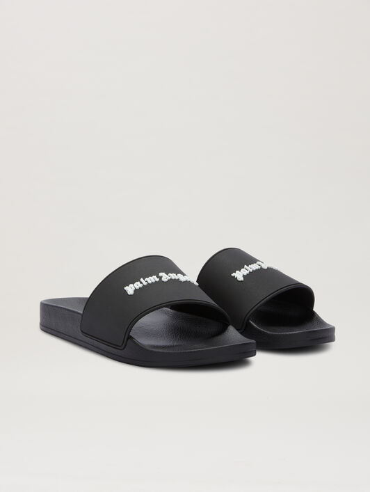 PALM ANGELS Logo Pool Slider BLACK - WHITE PMIC010C99MAT001