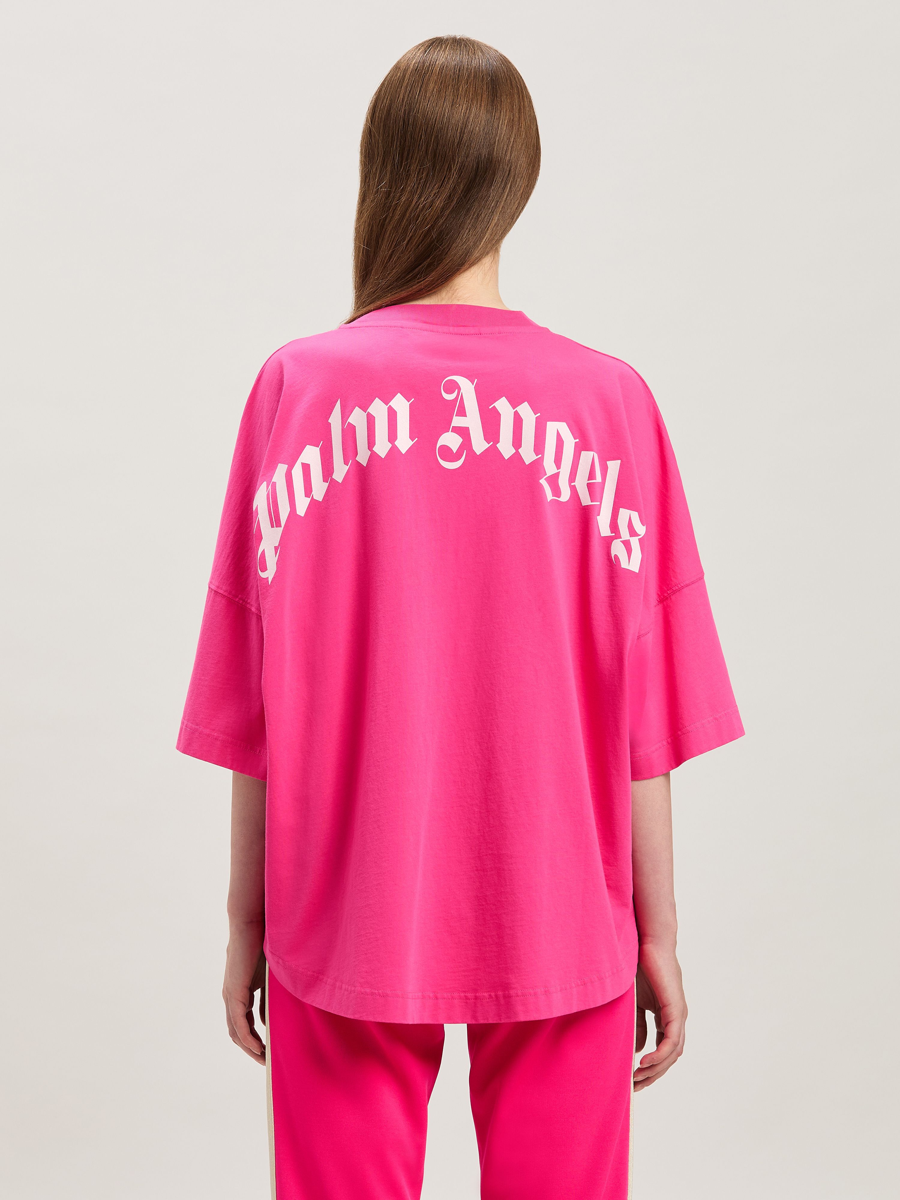 PALM ANGELS  Curved Logo oversize T-shirt FUCHSIA - SOFT PINK PWAA023S25JER002