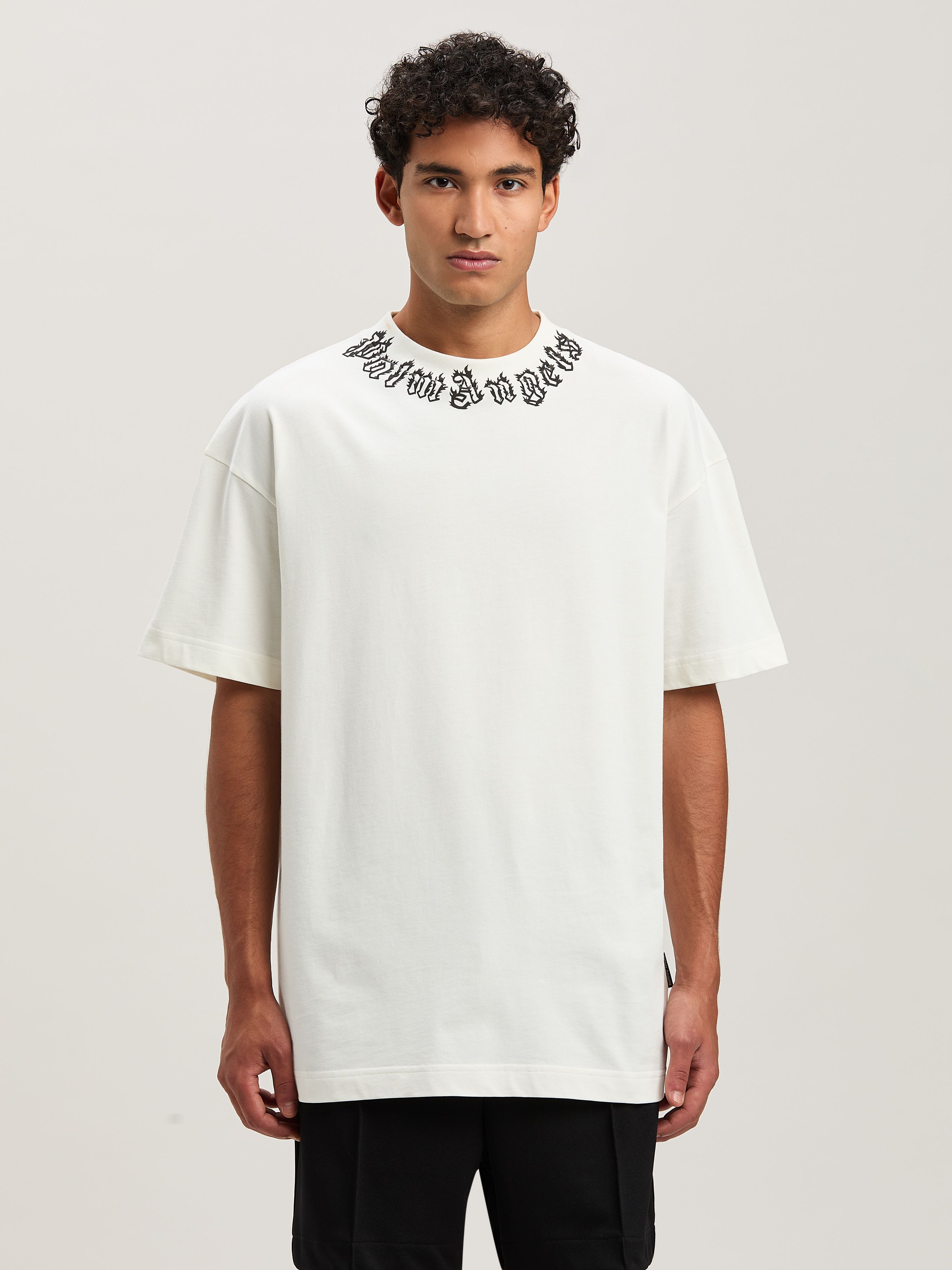 PALM ANGELS  Flame logo T-shirt OFF WHITE - BLACK PMAA001S25JER002