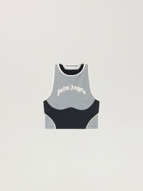 PALM ANGELS Curved Logo Colour-Block Tank Top BLACK - GREY PAWVO03F26FB01