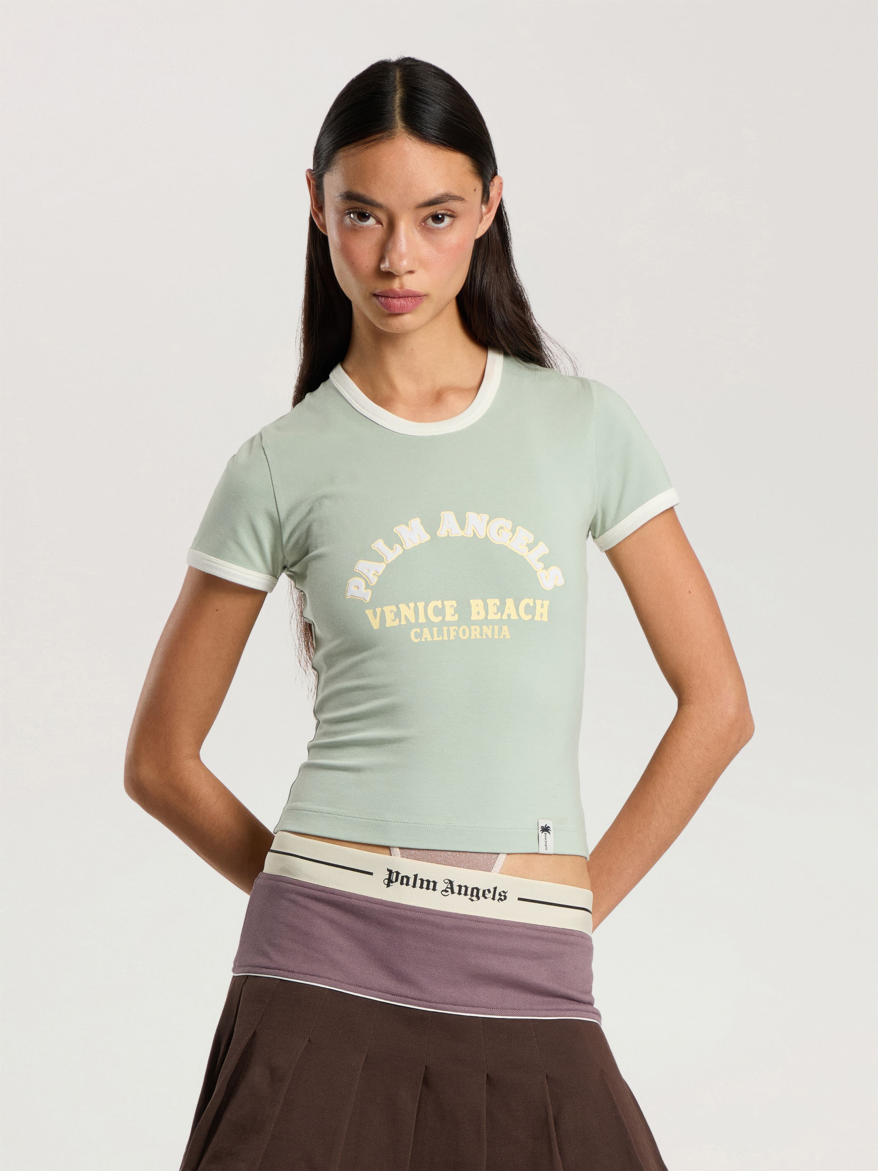 PALM ANGELS Cali Vibes Vintage Slim T-Shirt SAGE - LIGHT YELLOW PAWAA04F26JR03