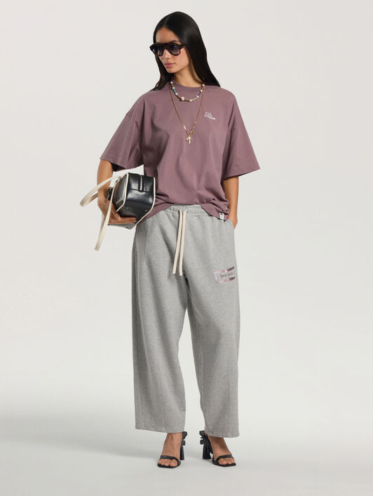 PALM ANGELS Palm Sway Loose T-Shirt MAUVE - OFF WHITE PAWAA05F26JR01