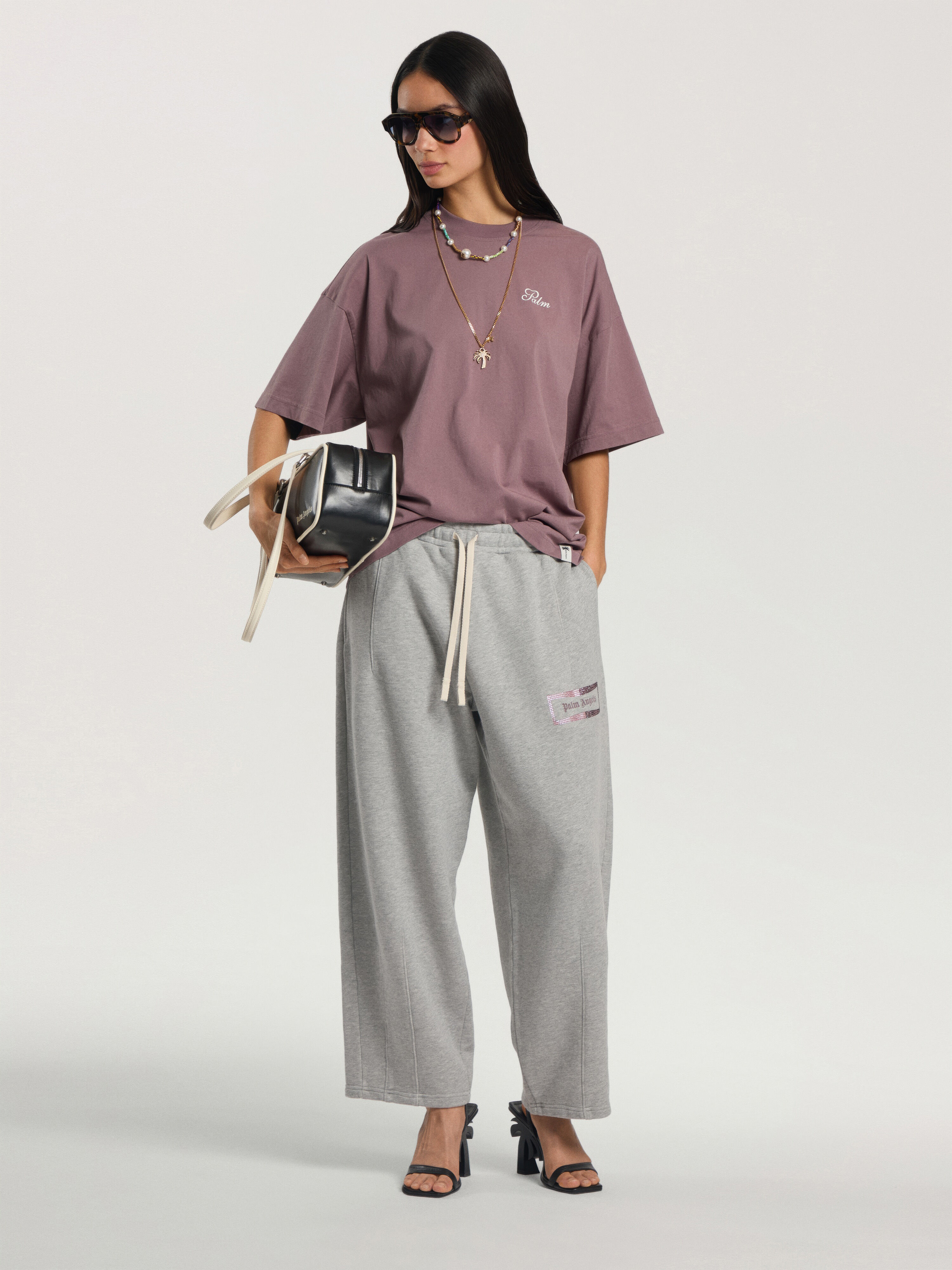 PALM ANGELS Palm Sway Loose T-Shirt MAUVE - OFF WHITE PAWAA05F26JR01