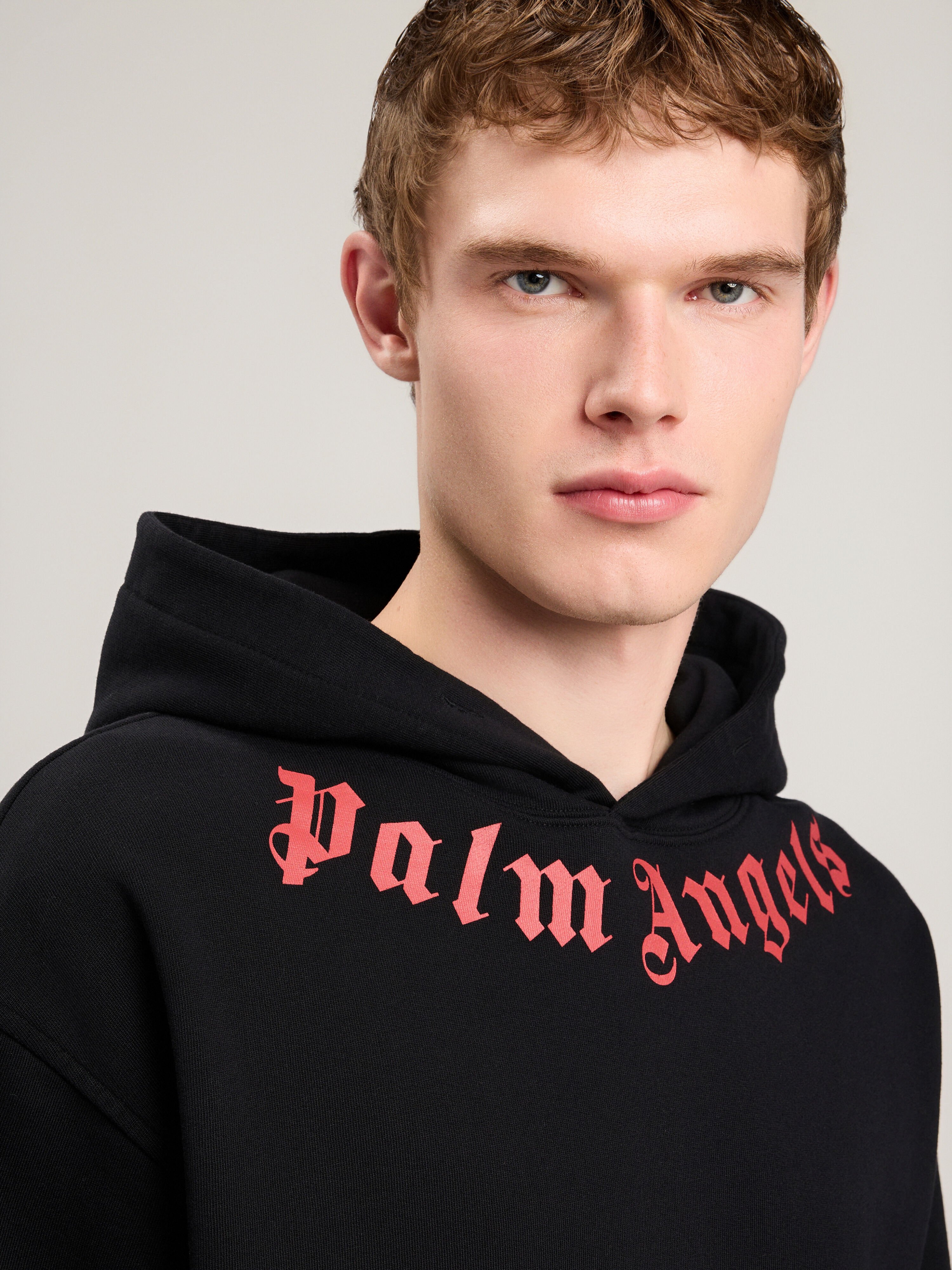 PALM ANGELS Neck Logo Hoodie BLACK RED PMBB17DS26FLE007