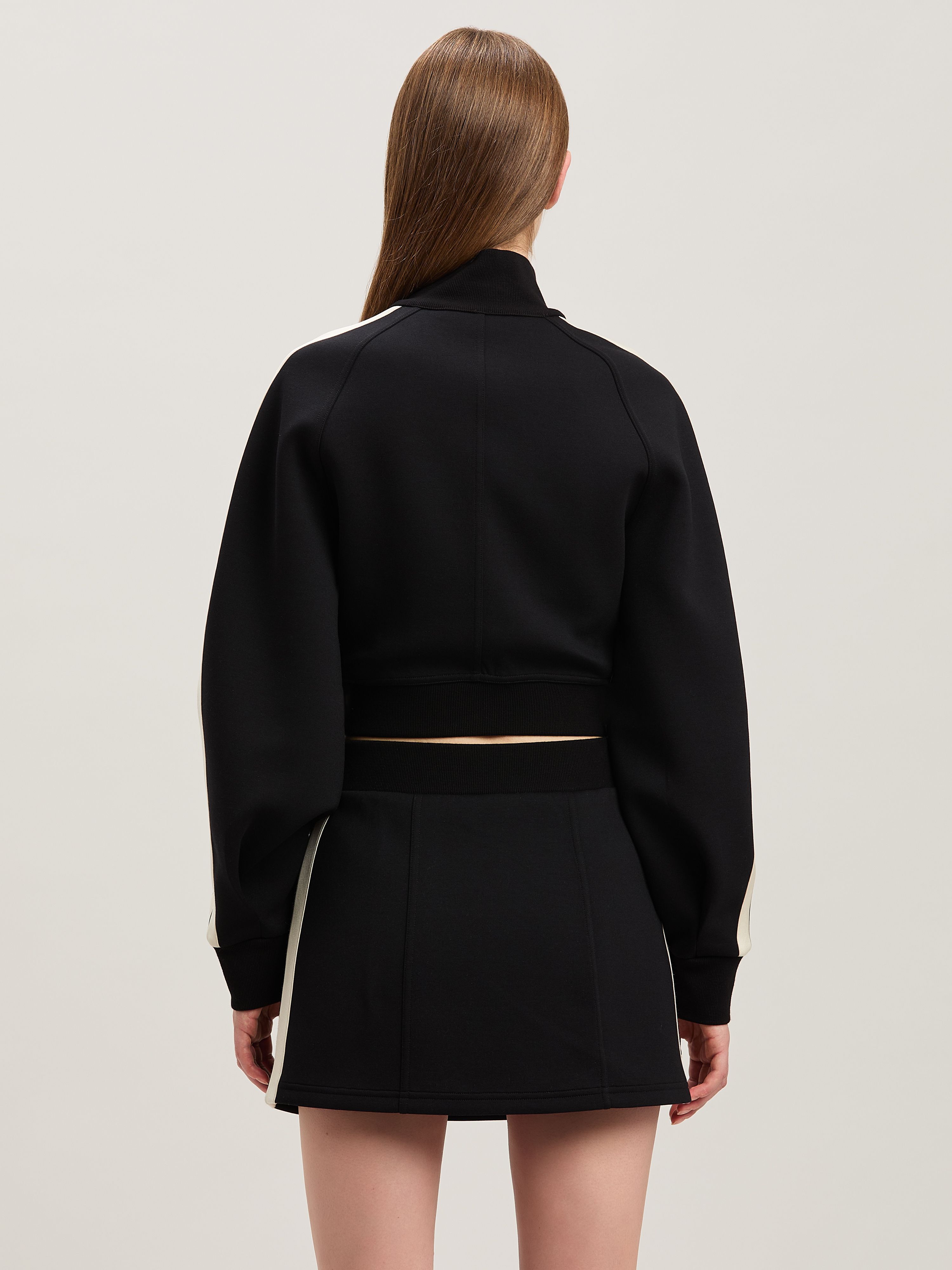 PALM ANGELS  Neopren Cropped Trainingsjacke BLACK - OFF WHITE PWEA127S25FAB001