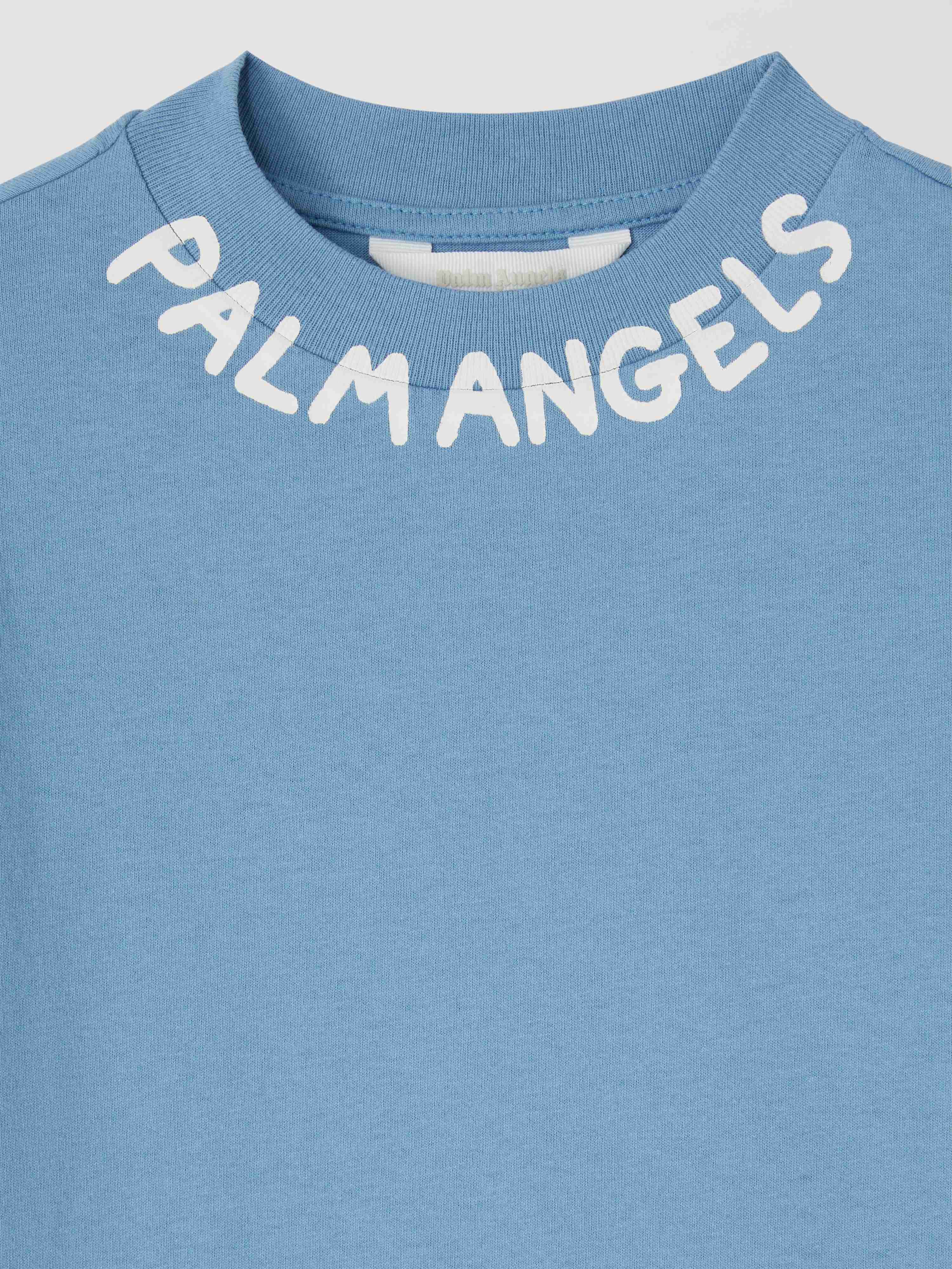 PALM ANGELS  Logo Block T-Shirt DUSTY BLUE OFF WHITE PBAA003S25JER004