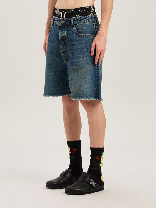 PALM ANGELS  Lasered Curved Logo denim shorts BLUE - LIGHT BLUE PMYC003S25DEN003