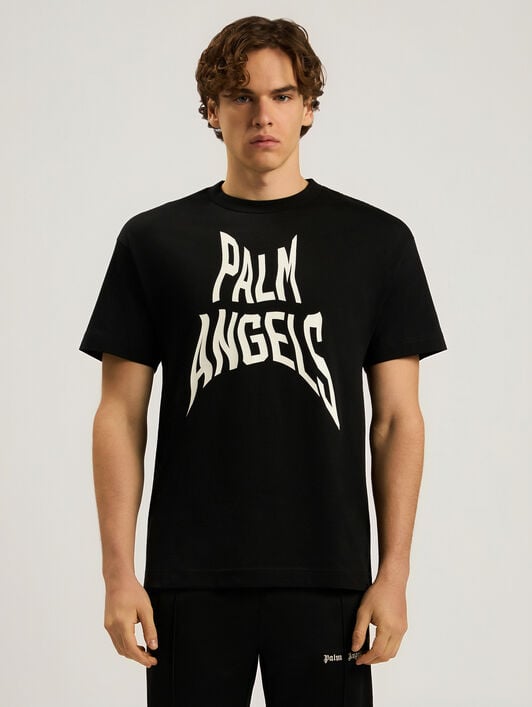PALM ANGELS Palm Distorted Regular T-Shirt BLACK - OFF WHITE PAMAA01F26JR16