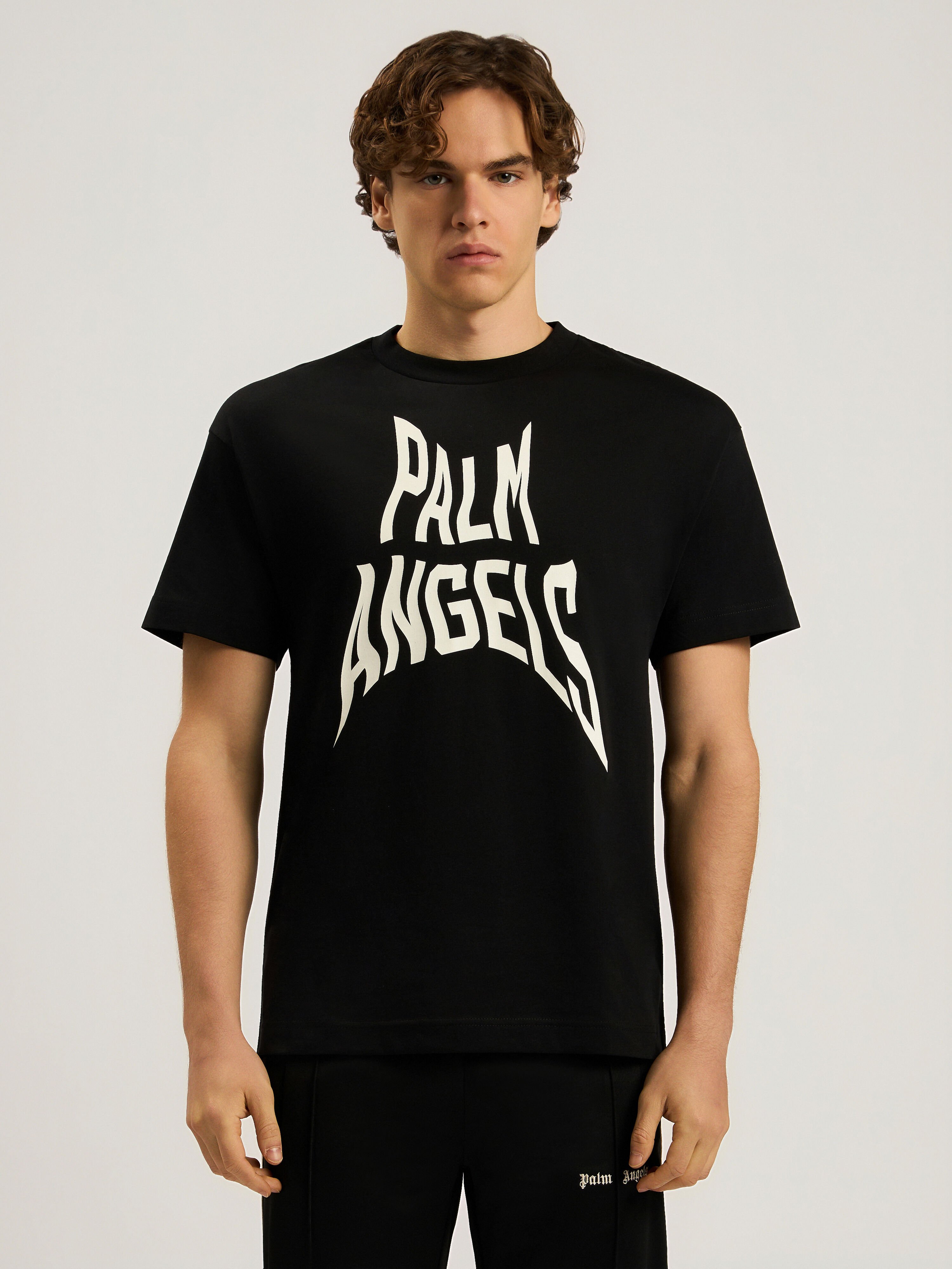 PALM ANGELS Palm Distorted Regular T-Shirt BLACK - OFF WHITE PAMAA01F26JR16