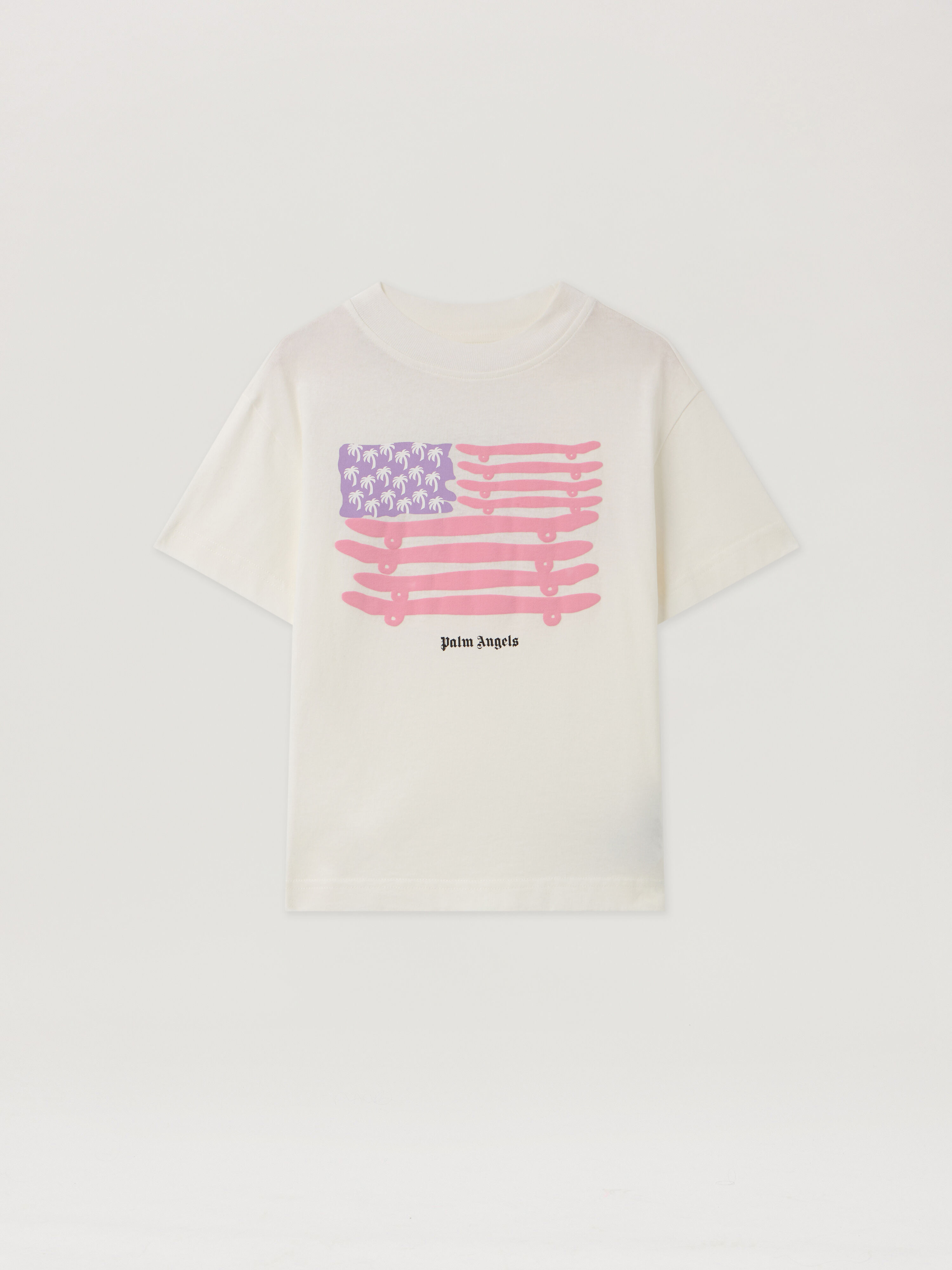 PALM ANGELS Palms Flag Reg Tshirt S/S OFF WHITE - ROSE PINK PGAA002F25JER006