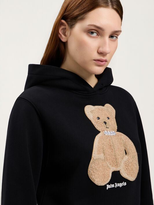 PALM ANGELS Bear Fitted Hoodie BLACK BROWN PWBB069S26FLE008