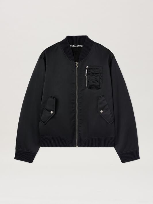 PALM ANGELS  Bomberjacke mit geschwungenem Logo BLACK - BLACK PMEH033S25FAB001