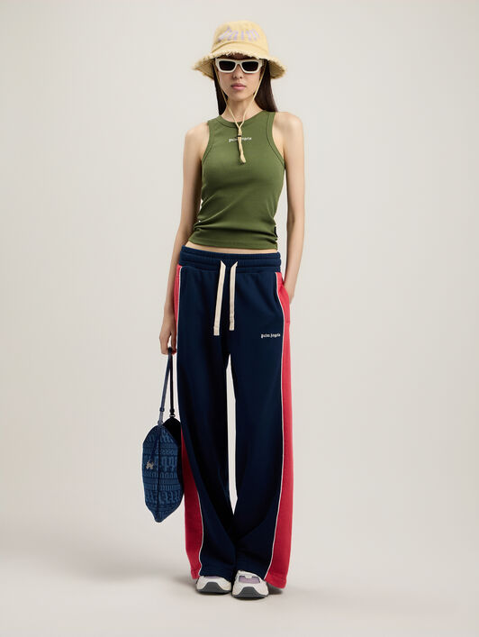 PALM ANGELS Classic Logo Fitted Tank Top MILITARY GREEN OFF WHITE PWAC024S26JER001