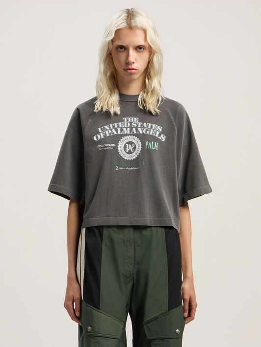 PALM ANGELS Dollar Cropped Tee VINTAGE BLACK - OFF WHITE PWAA07AF25JER001