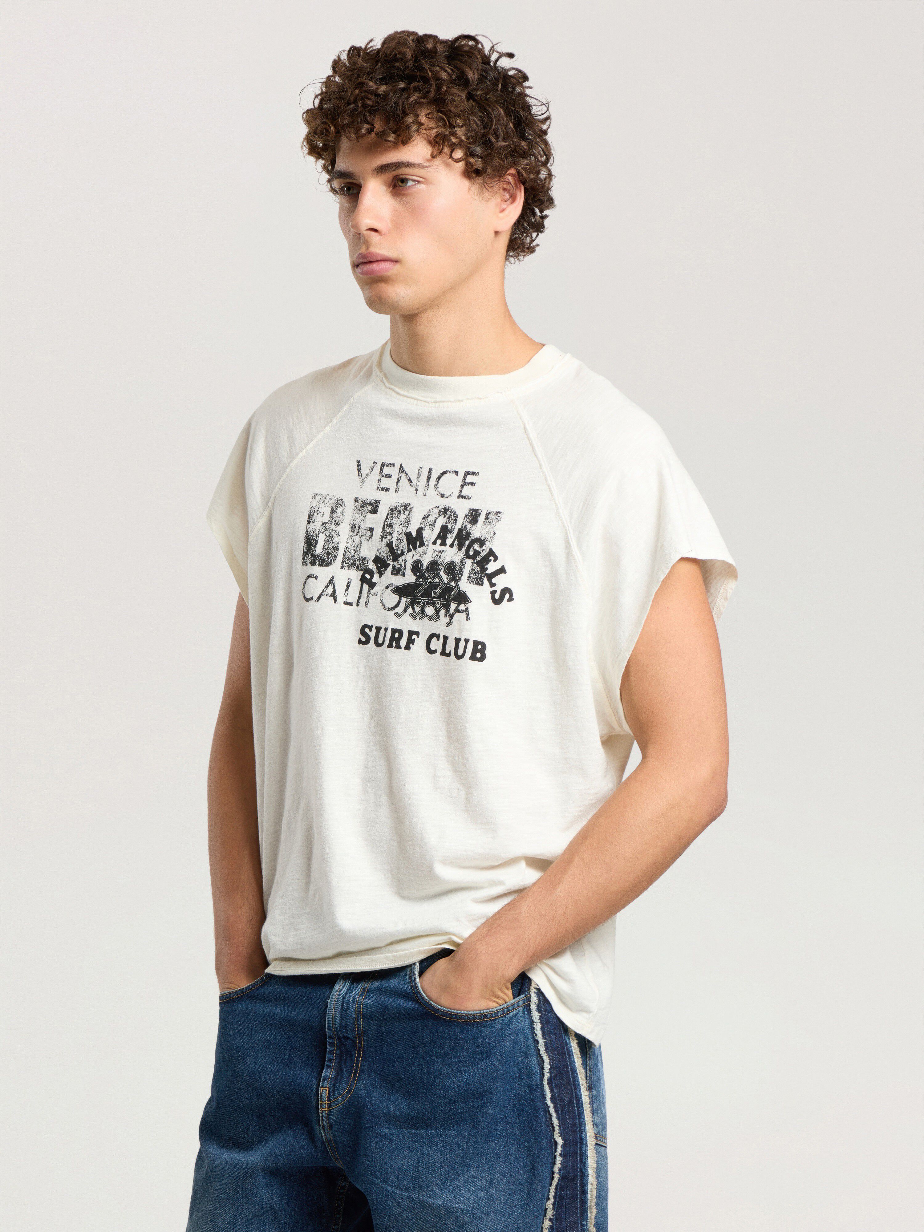 PALM ANGELS Surf Club Regular T-Shirt OFF WHITE - BLACK PAMAA07F26JR01