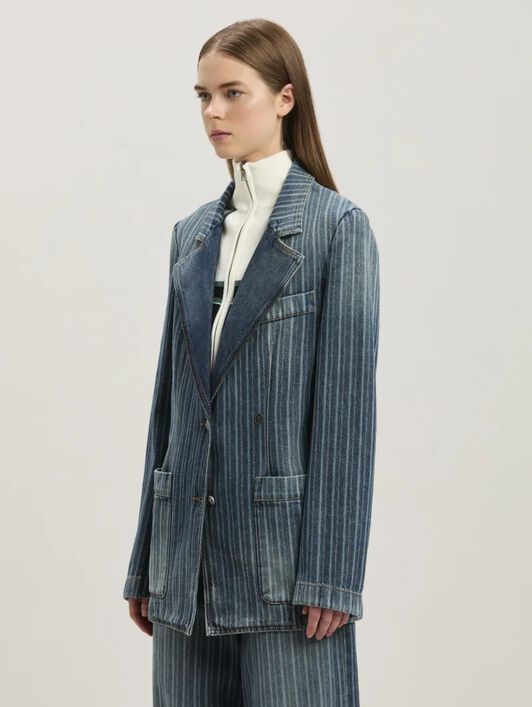 PALM ANGELS  Laser pinstriped denim blazer LIGHT BLUE - WHITE PWYE041S25DEN001