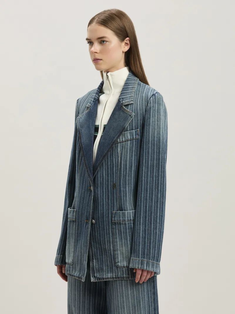 PALM ANGELS  Laser pinstriped denim blazer LIGHT BLUE - WHITE PWYE041S25DEN001