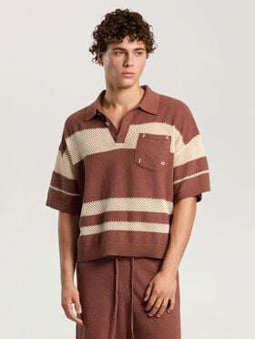 Palm Type Loose Knit Polo PALM ANGELS Palm Type Loose Knit Polo BROWN - KAKI PAMHX01F26KN01