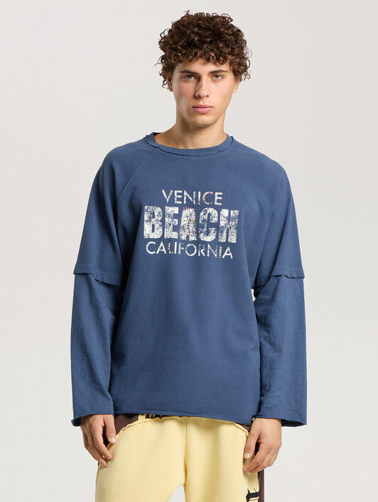 PALM ANGELS Cali Vibes Layered Tee L/S NAVY BLUE - OFF WHITE PAMAB03F26JR01