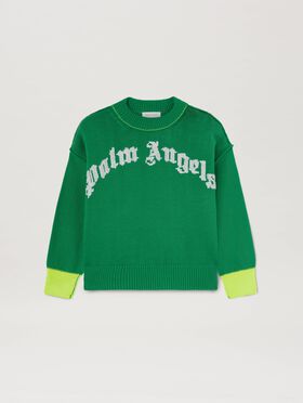 PALM ANGELS  Curved logo Knit sweater DUSTY BLUE OFF WHITE PBCJ002C99FAB003