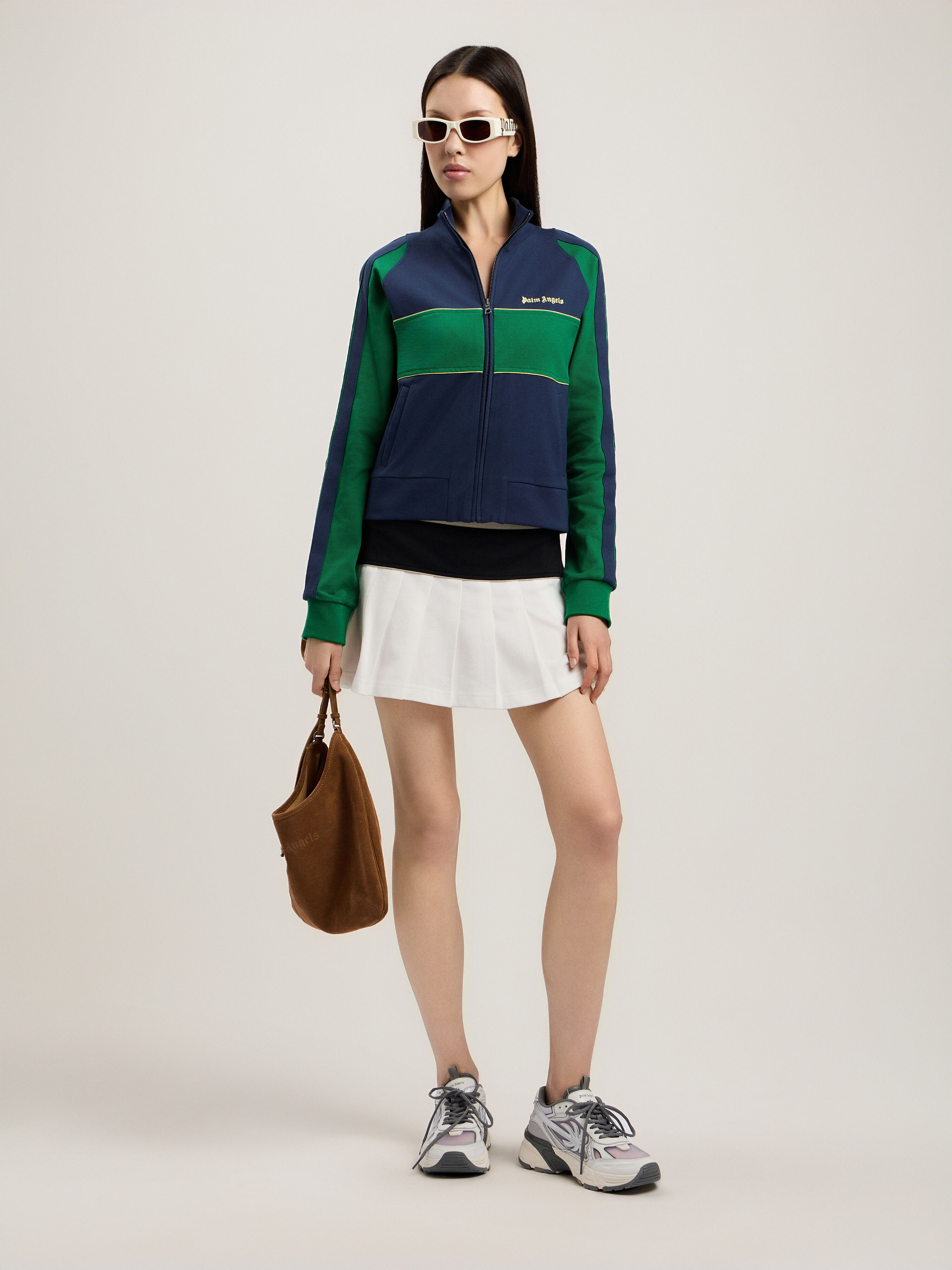Classic Logo Zipped Crew Jacket in NAVY BLUE GREEN for Women