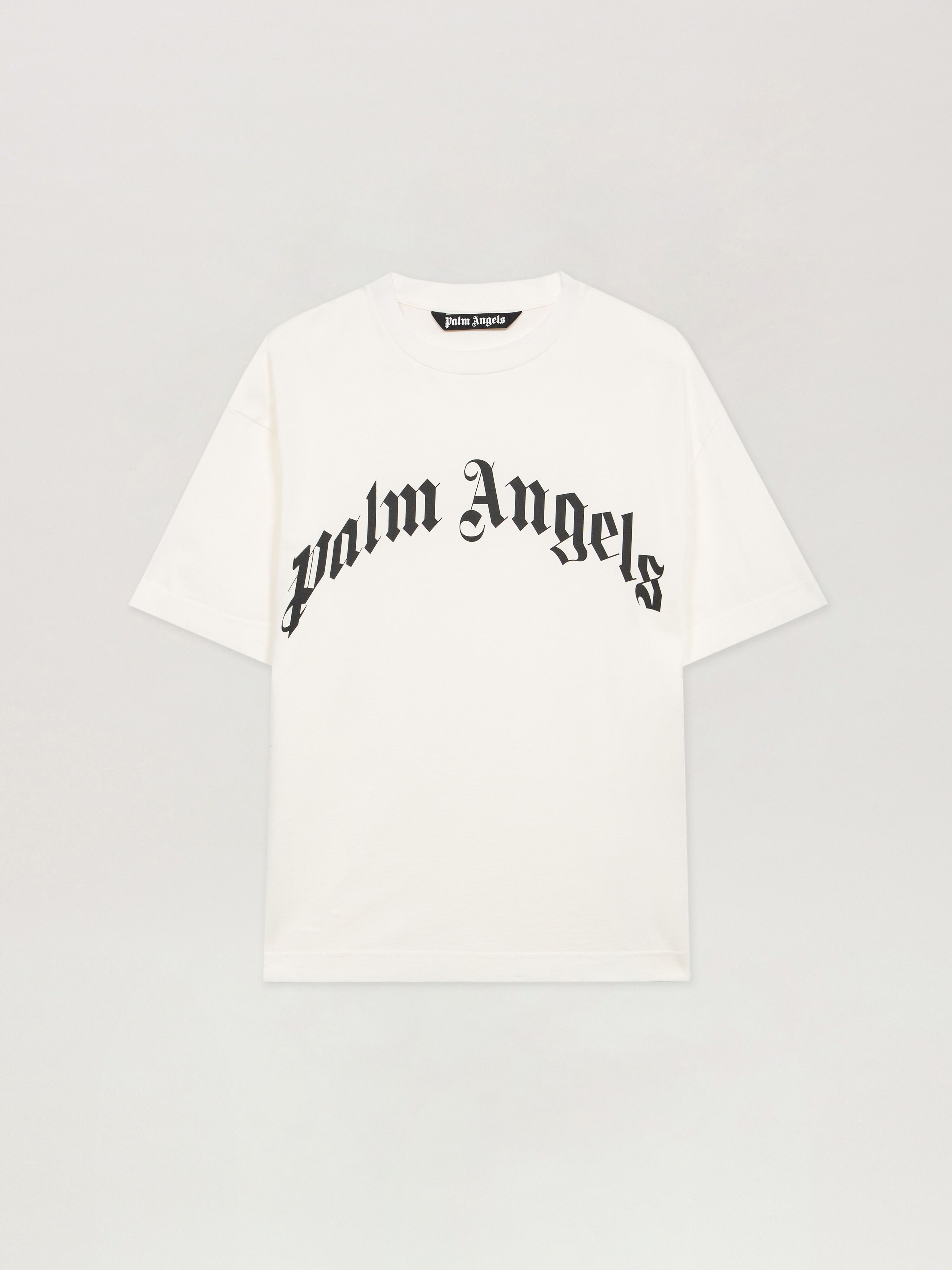 Curved Logo T-Shirt in OFF WHITE - BLACK for Men | Palm Angels®