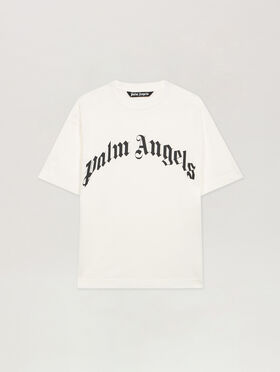 PALM ANGELS Curved Logo T-Shirt OFF WHITE - BLACK PMAA109F25JER003