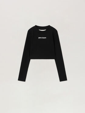 PALM ANGELS Logo Rib Baby Tee L/S BLACK - OFF WHITE PGAB006F25JER001