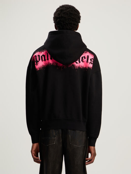 Spray Bear Loose Hoodie PALM ANGELS Spray Bear Loose Hoodie BLACK - FUCHSIA FLUO PMBB17EF25FLE005