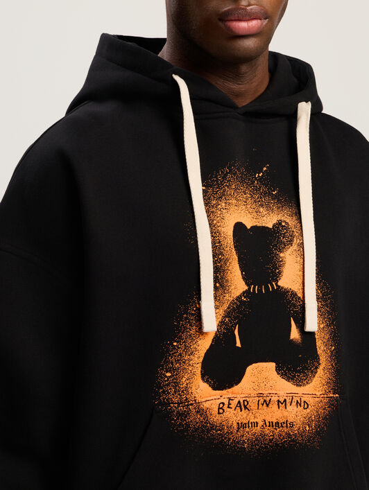PALM ANGELS Spray Bear Loose Hoodie BLACK - ORANGE FLUO PMBB17EF25FLE005