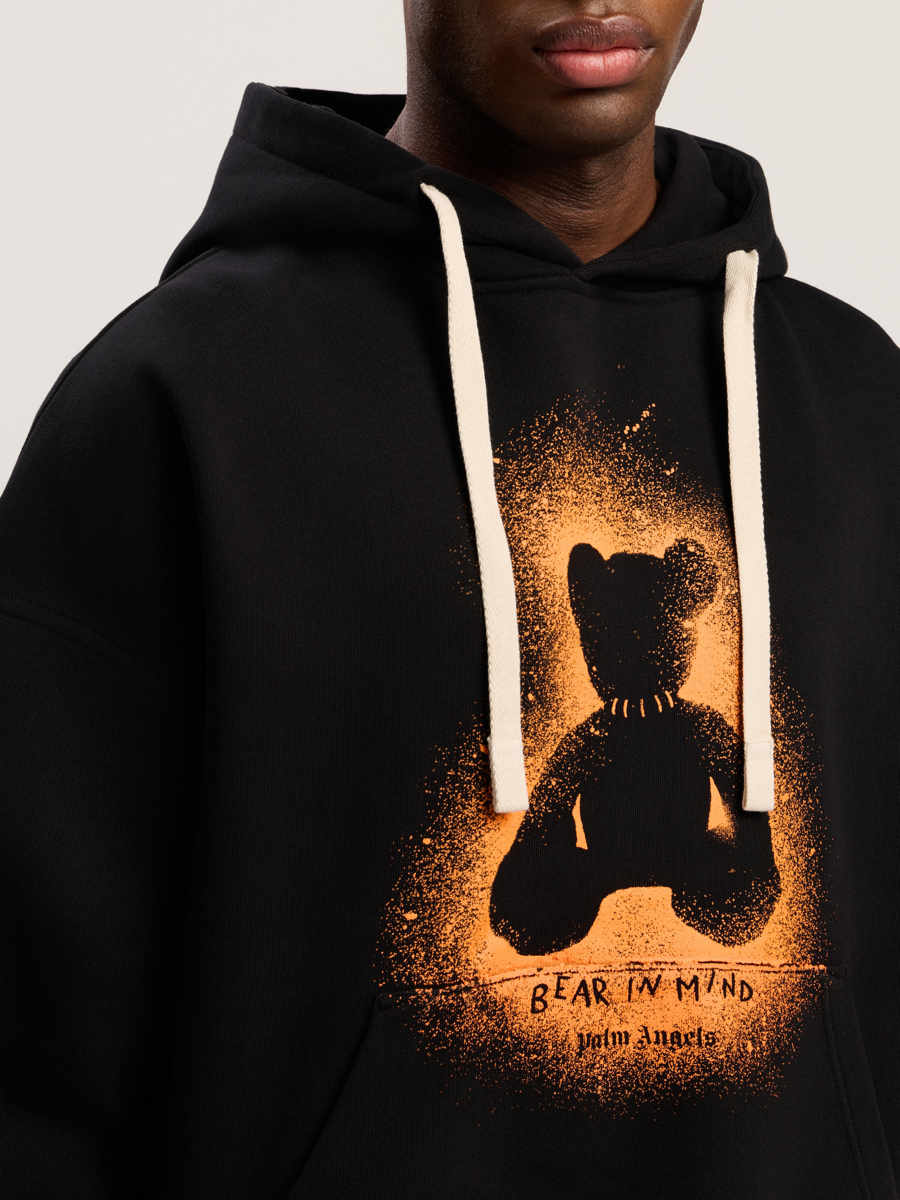 PALM ANGELS Spray Bear Loose Hoodie BLACK - ORANGE FLUO PMBB17EF25FLE005