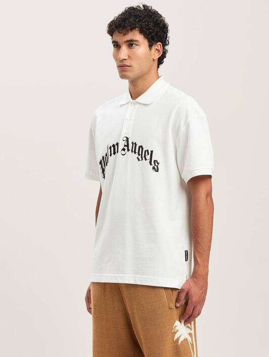 PALM ANGELS  Poloshirt mit geschwungenem Logo OFF WHITE - BLACK PMGB012S25FAB003