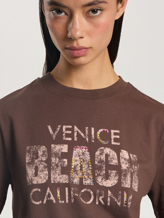 Cali Vibes Regular T-Shirt PALM ANGELS Cali Vibes Regular T-Shirt BROWN - PINK PAWAA06F26JR03