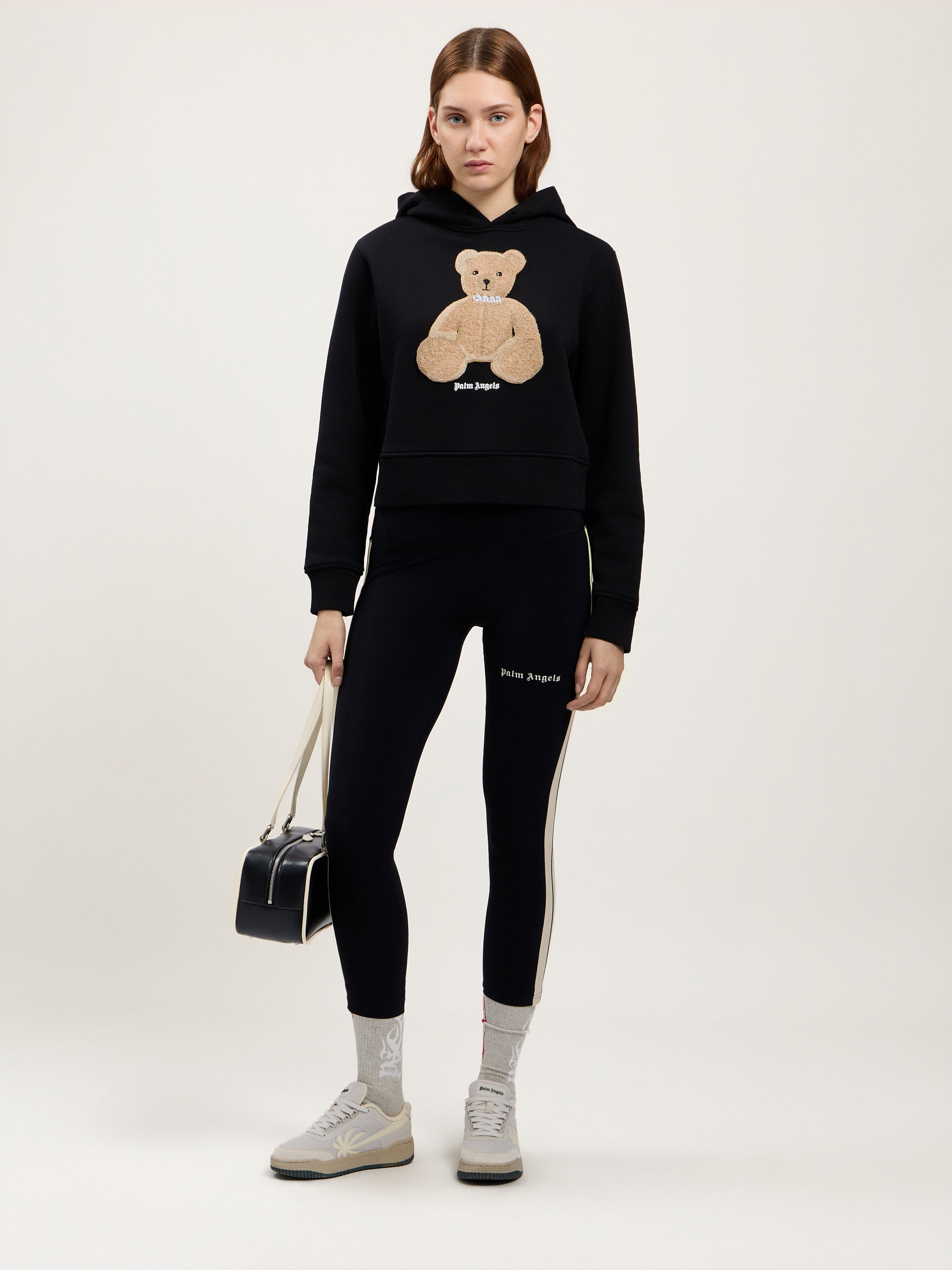 PALM ANGELS Bear Fitted Hoodie BLACK BROWN PWBB069S26FLE008