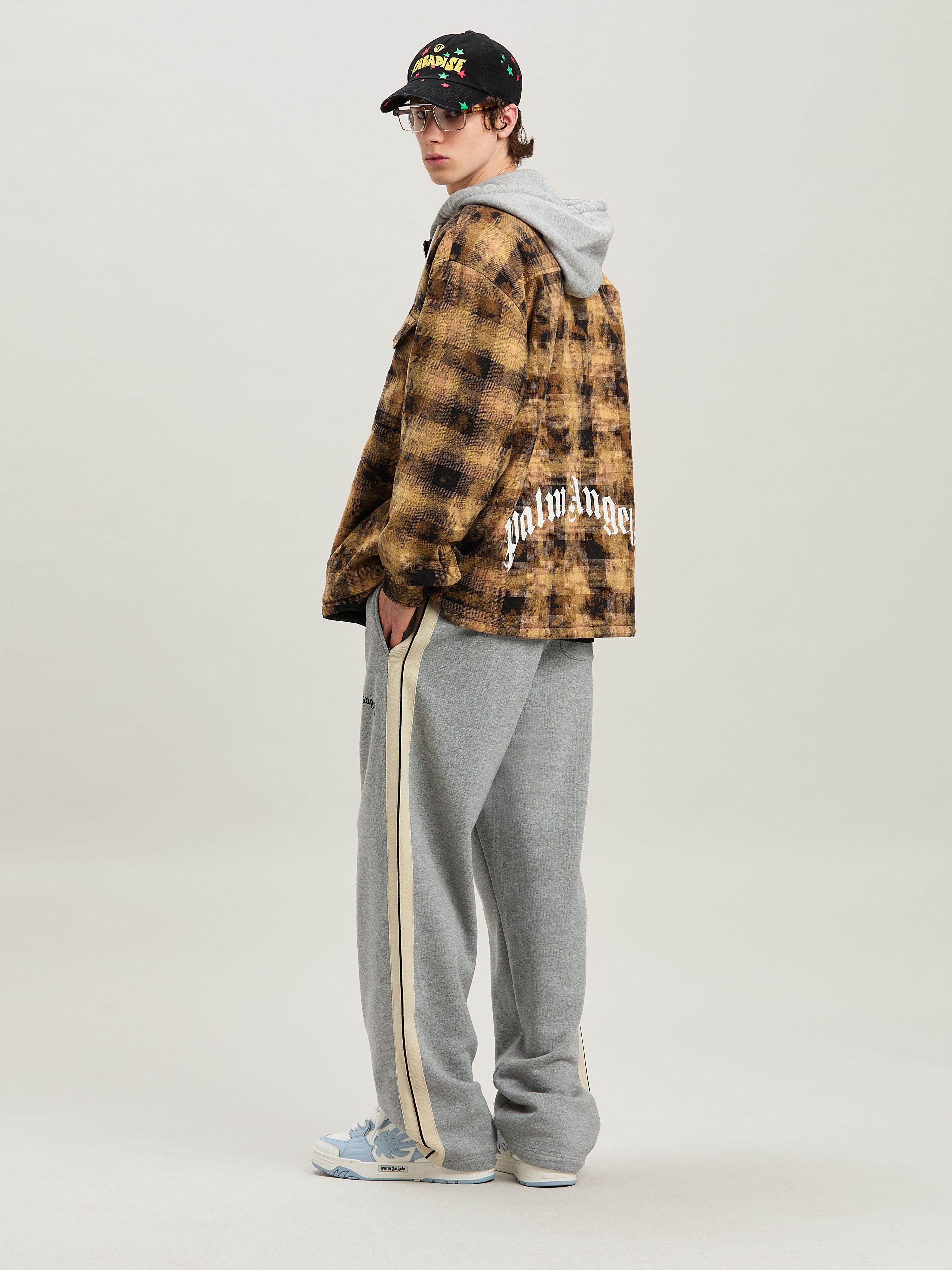 PALM ANGELS  Curved Logo Tartan Overshirt BROWN - OFF WHITE PMES038S25FAB001