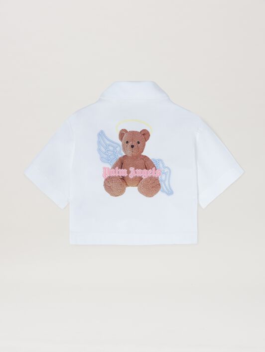 PALM ANGELS  Kurzärmeliges Crop Shirt mit Bärenengel WHITE - BROWN PGGG001C99FAB001