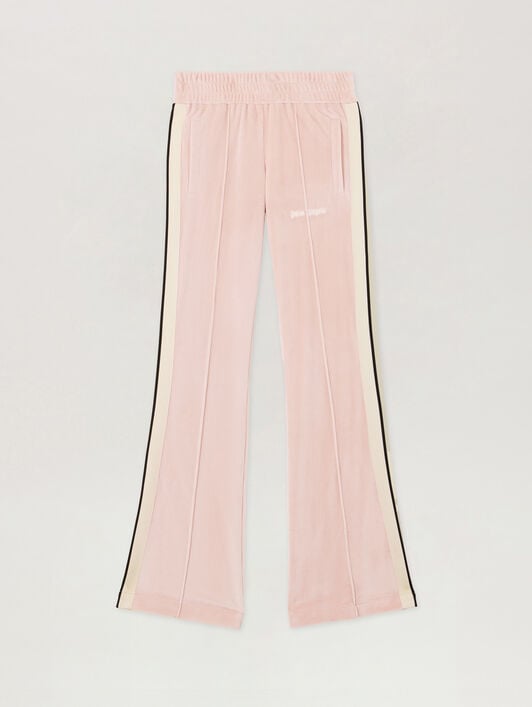 PALM ANGELS Logo Flare Chenille Track Pants PINK OFF WHITE PWCJ019S26FAB001