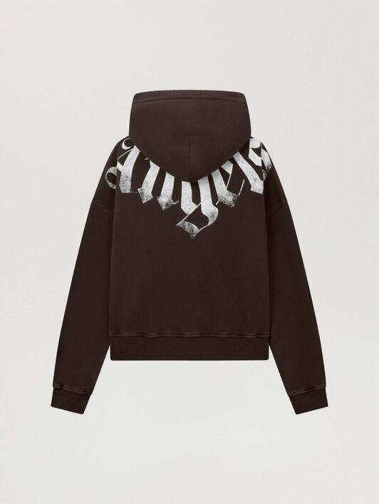 PALM ANGELS Big Neck Logo Zip Loose Hoodie BROWN - OFF WHITE PAMBE02F26FL01