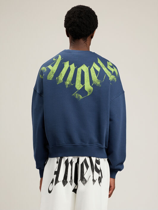 PALM ANGELS Big Neck Logo Loose Sweatshirt NAVY BLUE LIME PMBA08JS26FLE001