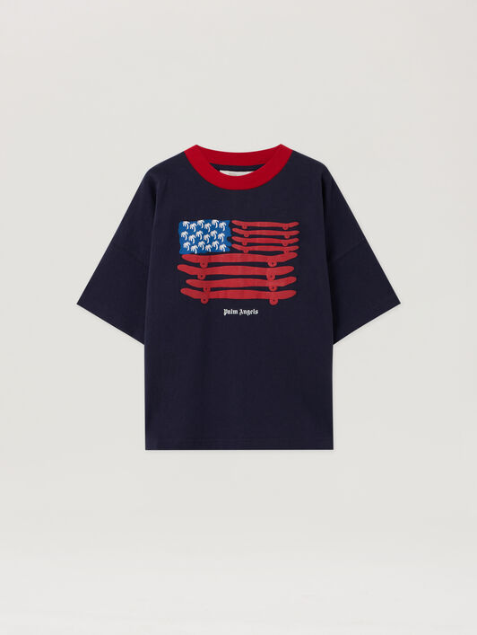 PALM ANGELS Palms Flag Over Tshirt S/S NAVY BLUE - RED PBAA002F25JER003