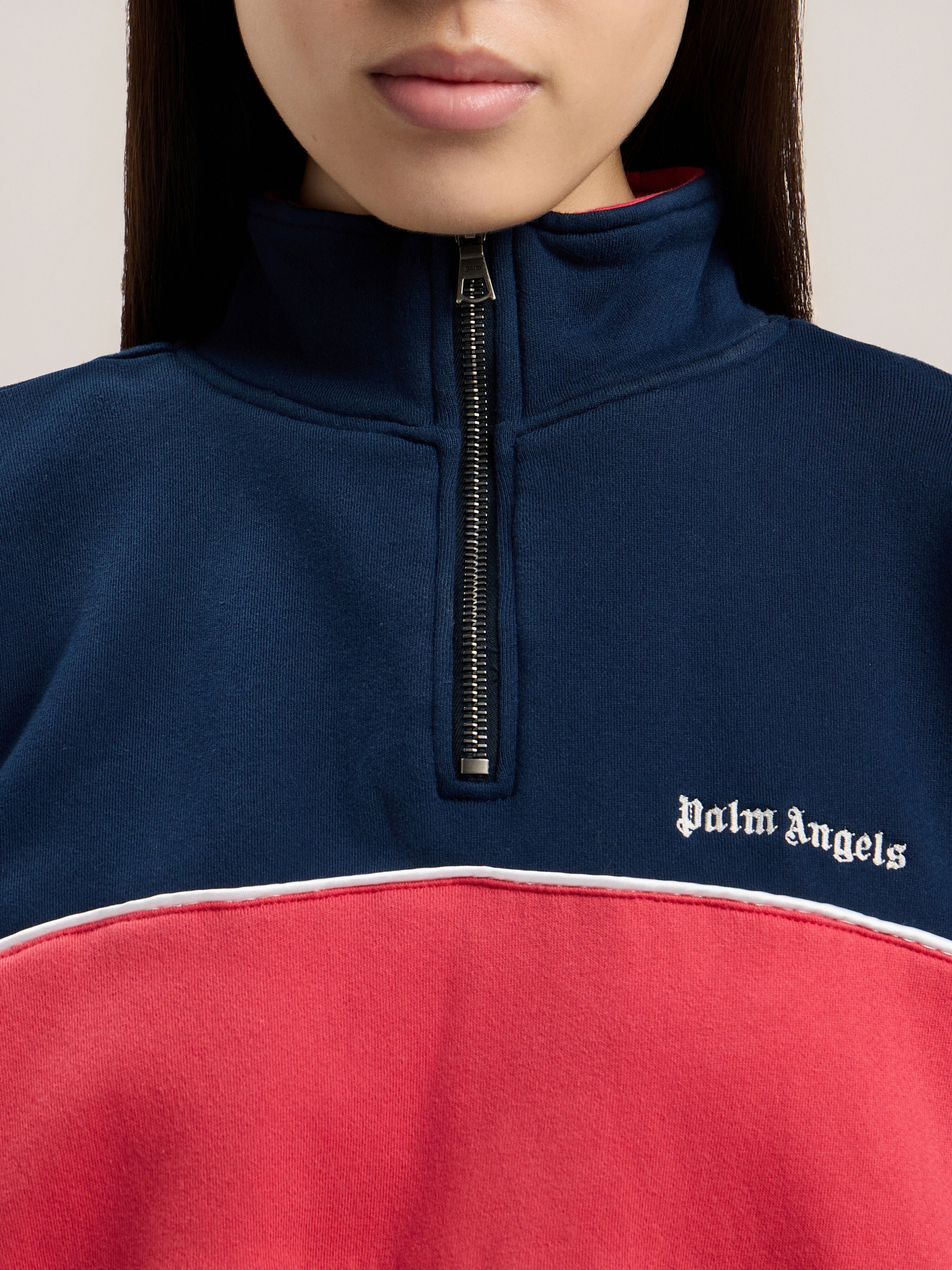 Classic Logo Half-Zip Sweatshirt PALM ANGELS Classic Logo Half-Zip Sweatshirt NAVY BLUE RED PWBA05HS26FLE001