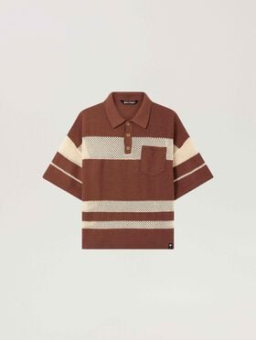PALM ANGELS Palm Type Loose Knit Polo BROWN - KAKI PAMHX01F26KN01