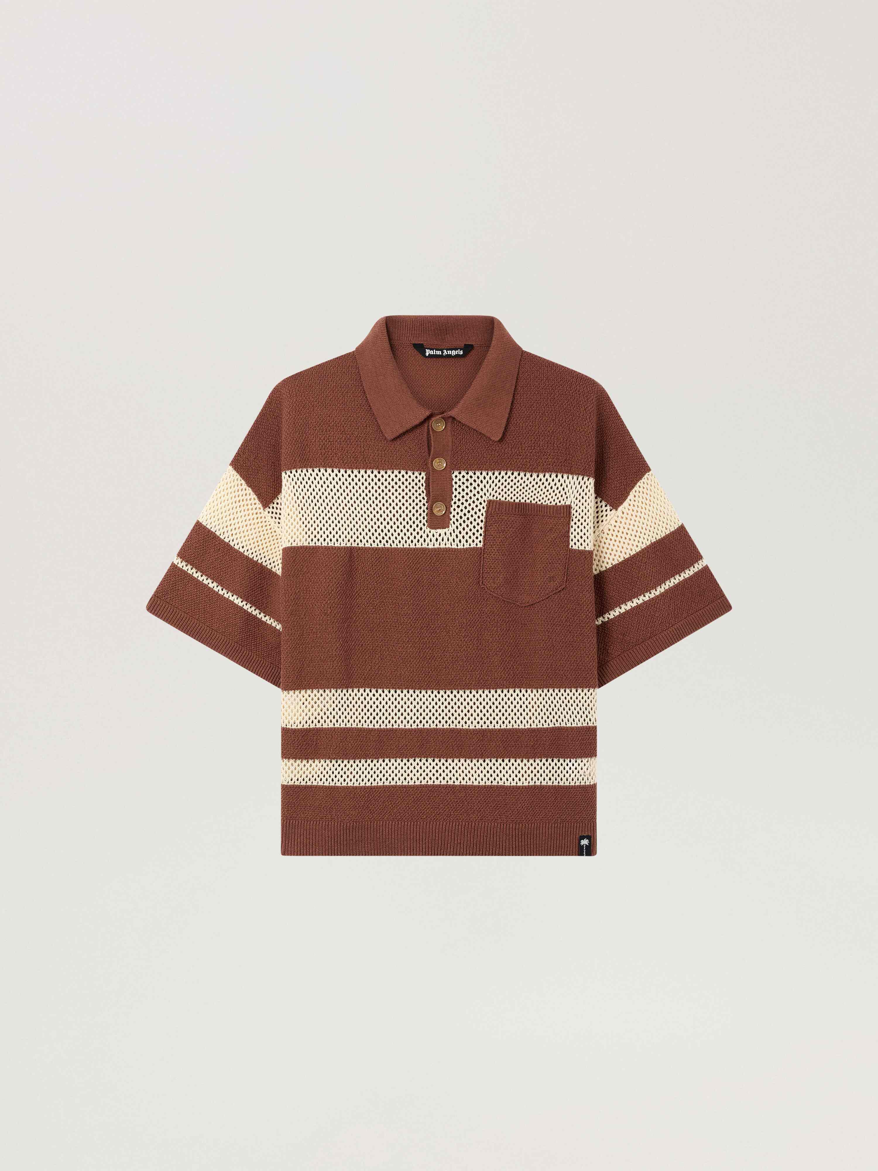 Palm Type Loose Knit Polo PALM ANGELS Palm Type Loose Knit Polo BROWN - KAKI PAMHX01F26KN01