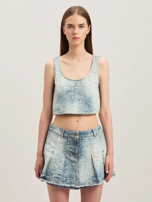 PALM ANGELS  Palms jacquared denim cropped top MEDIUM BLUE - LIGHT BLUE PWYP004S25DEN001